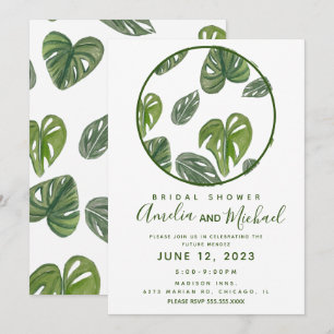 Hand-Wasserfarbe Monstera und Adansonii-Blatt Brau Einladung