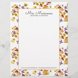 Hand-Wasserfarben-Bienen-Kunst Botanisches Blumenm Briefbogen