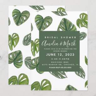 Hand Watercolor Monstera Adansonii Leaf Bridal Einladung