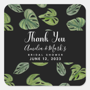Hand Watercolor Monstera Adansonii Leaf Bridal Quadratischer Aufkleber