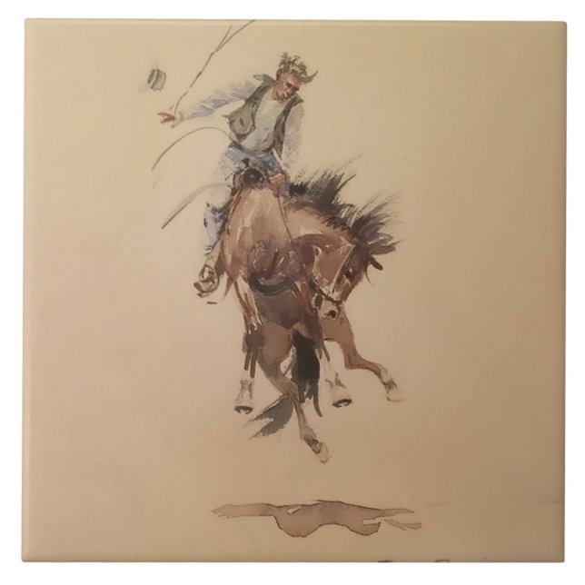 Hand-Whipping a Bronc von Edward Borein Fliese (Vorderseite)