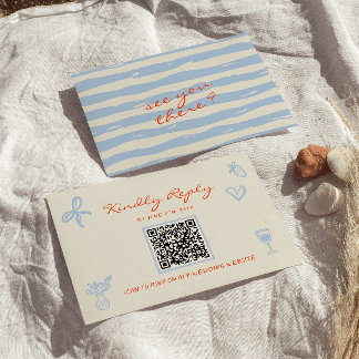Hand Written Drawn Whimsical QR Code Wedding RSVP Karte