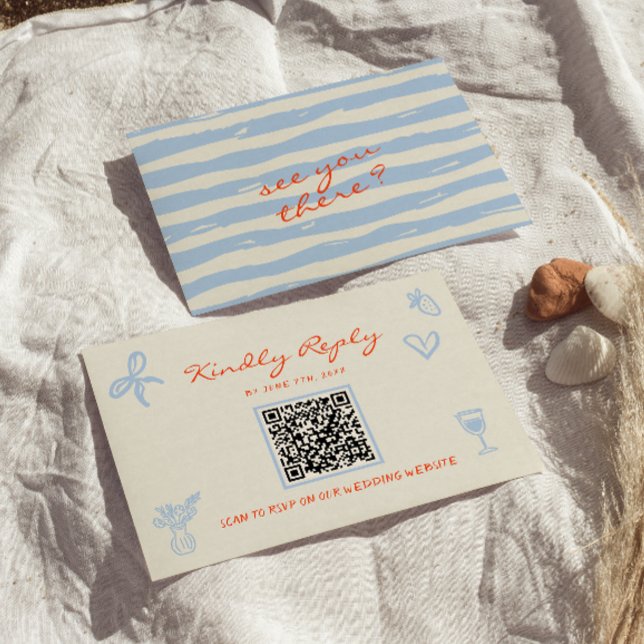 Hand Written Drawn Whimsical QR Code Wedding RSVP Karte (Von Creator hochgeladen)