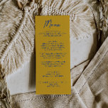 Hand Written Yellow Blue Italian Wedding Menükarte<br><div class="desc">A colorful retro funky modern blue and yellow written menu . And hand drawn yellow and blue. Perfect and matching with the whole suite. wedding dinner menu. Which features chic template design of boho vintage yellow background and blue typography.</div>