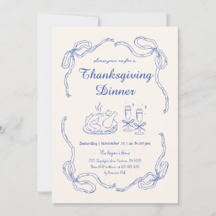 Hand Zeichn Doodle Whimsical Bow Erntedank Dinner Einladung