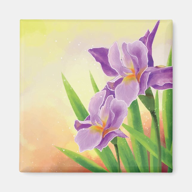 Hand-Zeichn-Iris-Blume Magnet (Vorne)