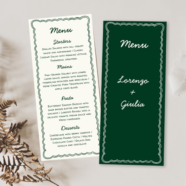 Hand Zeichn Retro Green Handwriting Wedding Menu Menükarte (Von Creator hochgeladen)
