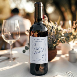 Hand Zeichn Vintages Blau, das ist noch Hochzeit Weinetikett