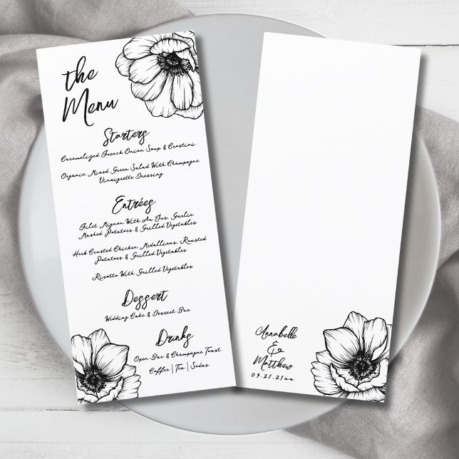 Hand Zeichn Whimsical Floral Wedding Menükarte (Hand Draw Whimsical Floral Wedding Menu )