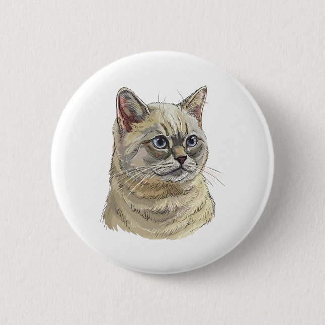 Hand zeichne lustige britische Katze Button (Vorderseite)