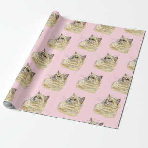 Hand zeichne lustige, flauschige Ragdoll-Katze Geschenkpapier