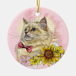 Hand zeichne lustige Red Ragdoll Katze mit Blume Keramik Ornament