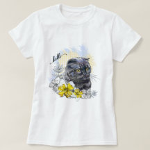 Hand zeichne lustige Schwarzbrikkatze mit Blume