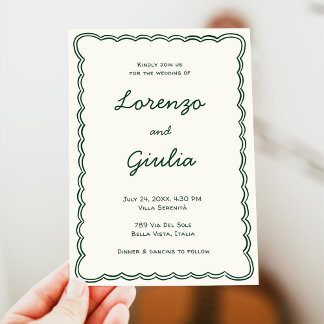 Hand Zeichne Vintage Grünhandschrift Hochzeit Einladung