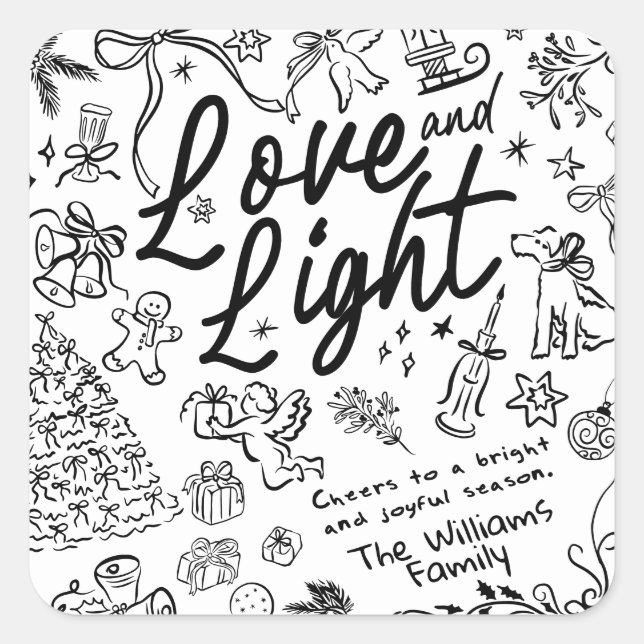 Hand Zeichne Weihnachten Quadratischer Aufkleber (Vorderseite)