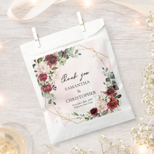 Hand zeichnend bordeauxfarbene Salbeihochzeit Geschenktütchen (Ausgeschnitten)