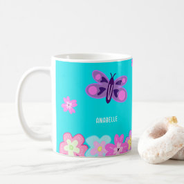 Hand Zeichnend farbige Cartoon Blume & Schmetterli Kaffeetasse
