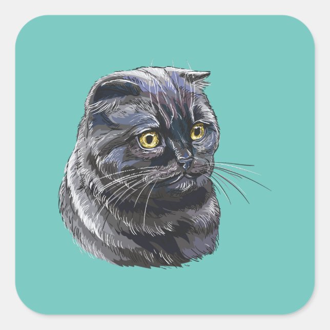 Hand zeichnend lustige, flauschig schwarze Schlang Quadratischer Aufkleber (Vorderseite)