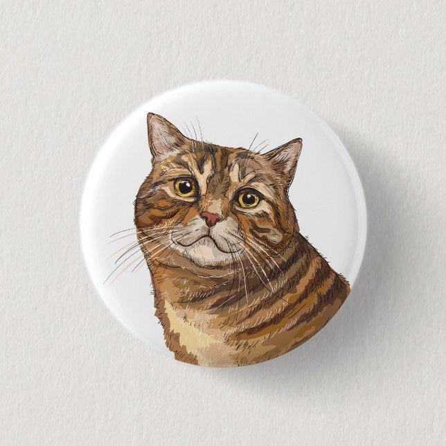 Hand zeichnend lustige Tabby Cat Tote Tag Button (Vorderseite)