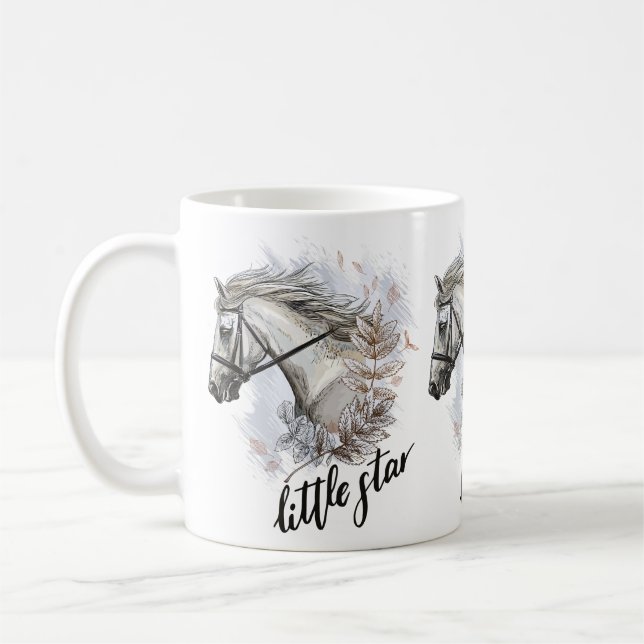 Hand zeichnend Pferd mit Pflanze Kaffeetasse (Links)