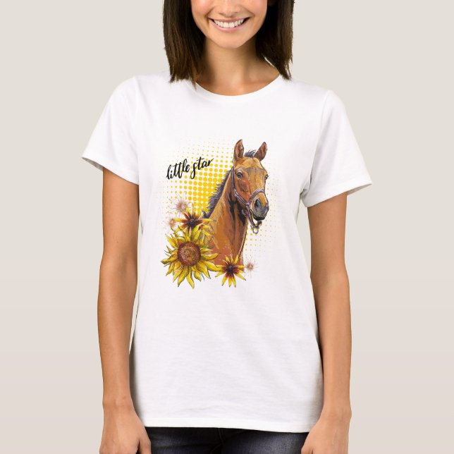 Hand zeichnend Pferd mit Sonnenblumen T-Shirt (Vorderseite)
