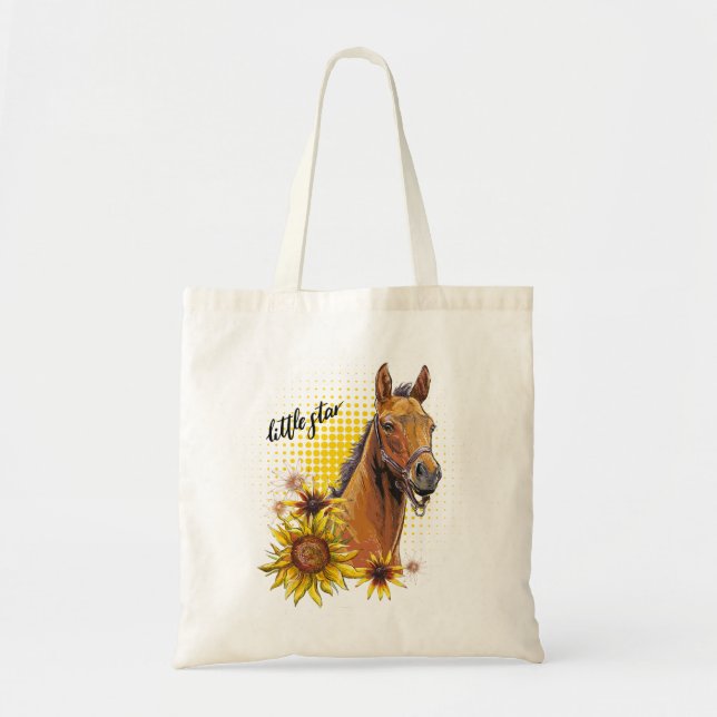 Hand zeichnend Pferd mit Sonnenblumen Tragetasche (Vorne)