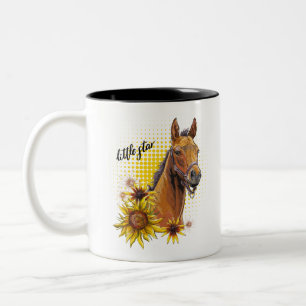 Hand zeichnend Pferd mit Sonnenblumen Zweifarbige Tasse
