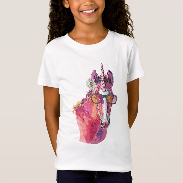 Hand zeichnend rosa Einhorn T-Shirt (Vorderseite)