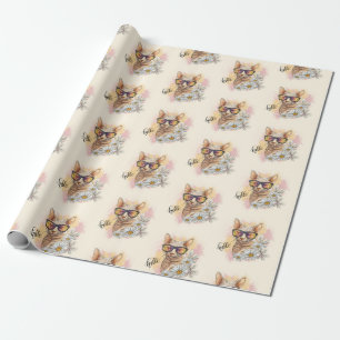 Hand zeichnend Sphynxkatze mit Blume Geschenkpapier