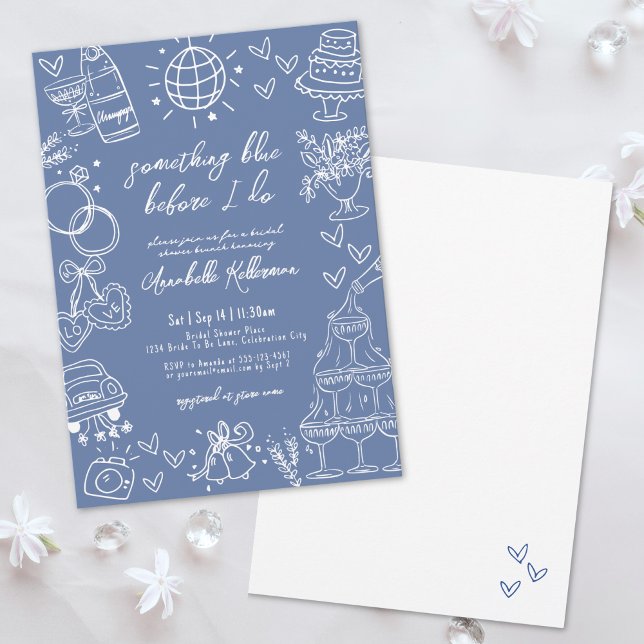 Hand zeichnet etwas Blaues Brautparty Einladung (Hand Drawn Something Blue Bridal Shower Invitation)