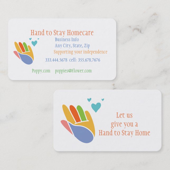 Hand zum Bleibe der Zuhause Care Business Card Visitenkarte (Vorne/Hinten)