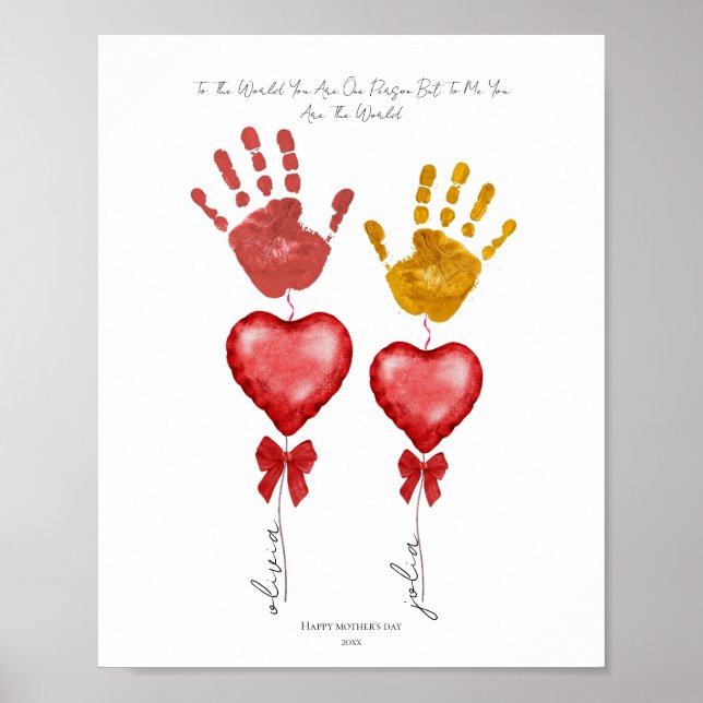 Handabdruck-Muttertags-Andenken, Herz Muttertag Poster (Vorne)