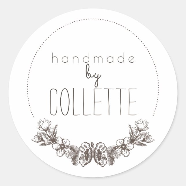 Handarbeit mit dem Logo-Label "Floral Laurel" Runder Aufkleber (Vorderseite)