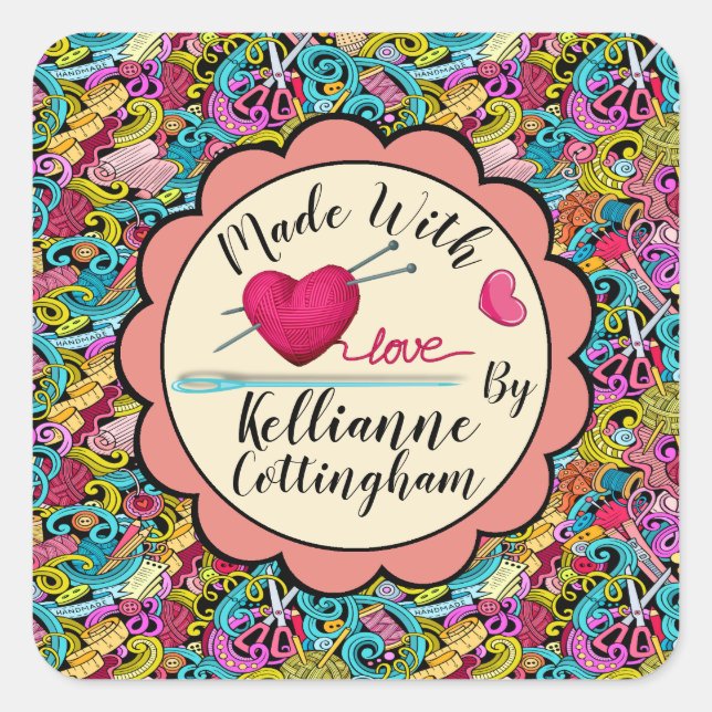 Handarbeit mit Liebe Aufkleber (Vorderseite)