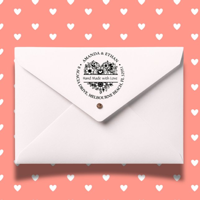 Handarbeit mit Liebe Foral Theme Permastempel (Personalize your crafts with our Handmade with Love Floral Theme Self-inking Stamp. )