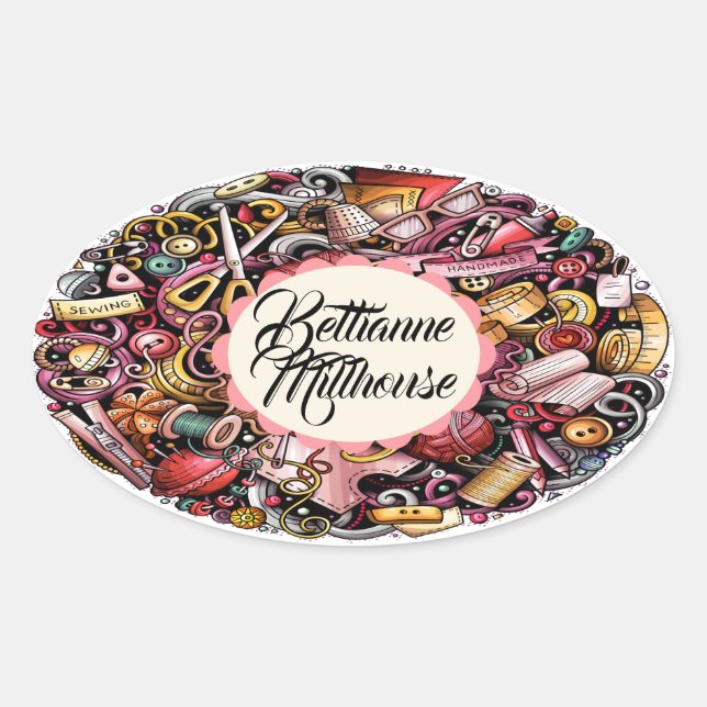 Handarbeit Nähsticker Ovaler Aufkleber (Vorderseite)