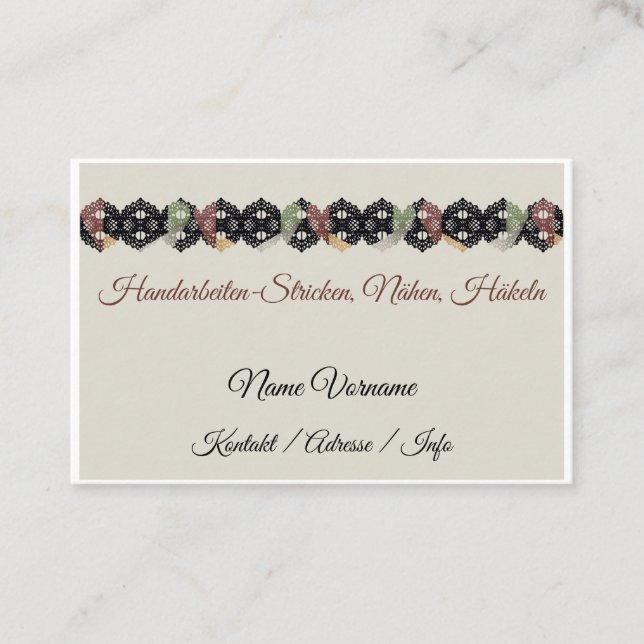 Handarbeiten stricken häckeln nähen visitenkarte (Vorderseite)