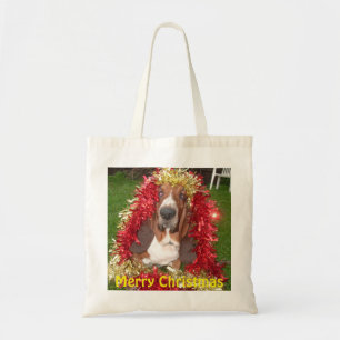 Handbag Frohe Weihnachts-Basset-Hund in Garland Tragetasche