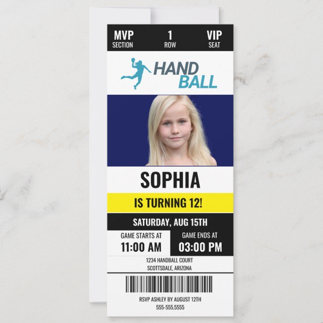 Handball Birthday Girl, Handballspieler Einladung (Vorderseite)