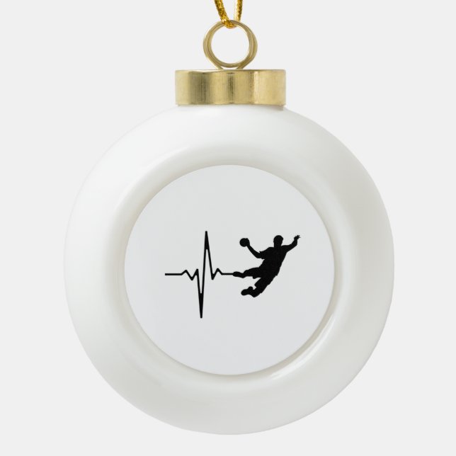 Handball - Handball Player Heartbeat Keramik Kugel-Ornament (Vorderseite)