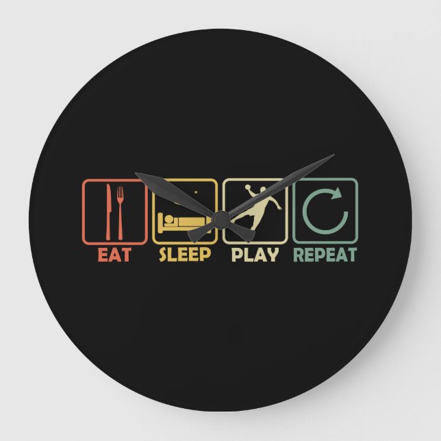 Handball Player Circle Runner Eat Sleep Retro Große Wanduhr (Vorderseite)