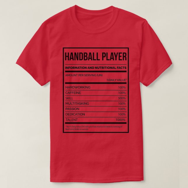 Handball Player Funny Handball Nutrition Label 3 T-Shirt (Design vorne)