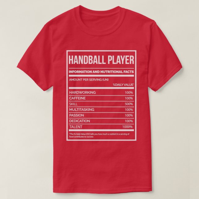 Handball Player Funny Handball Nutrition Label T-Shirt (Design vorne)
