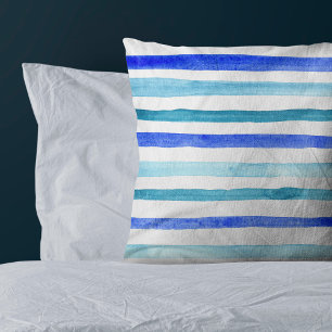 Handbemalt Blau Wasserfarbe Gestreift Kissen