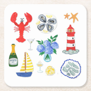 Handbemalt im Nantucket-Stil Rechteckiger Pappuntersetzer