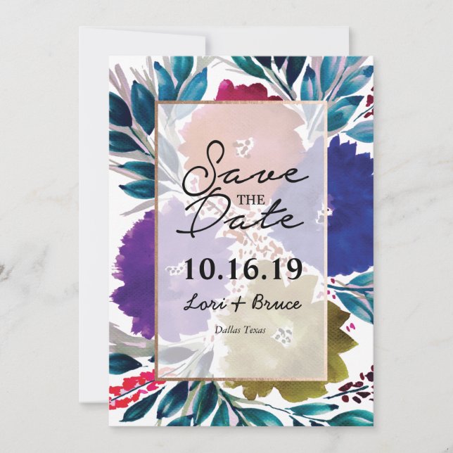 Handbemalte Aquarell-Blume Save the Date (Vorderseite)