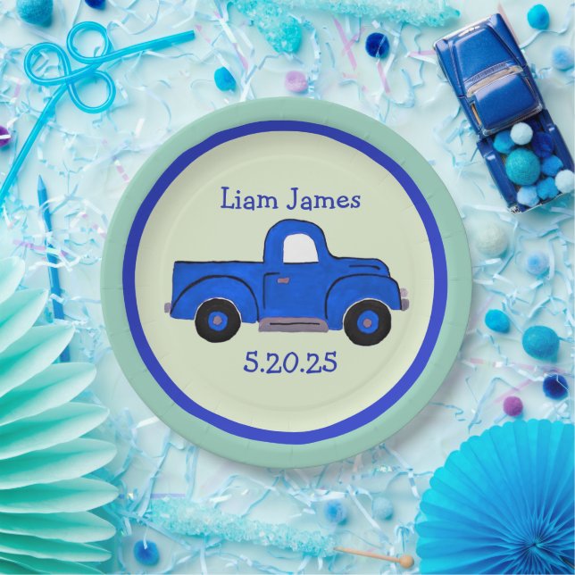 Handbemalte Blaue LKW-Kunst Personalisieren Pappteller (Party)