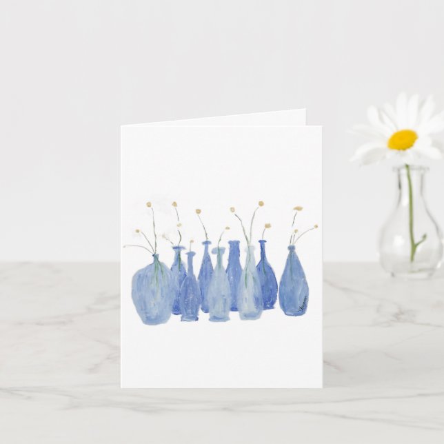 Handbemalte Blumen-Kobaltglas-Vase Karte (Kleine Pflanze)