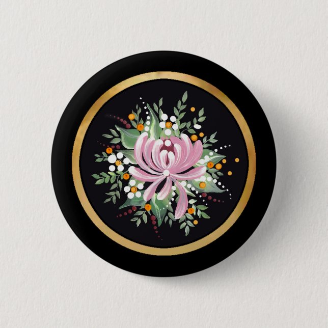 Handbemalte Chrysantheme Button (Vorderseite)