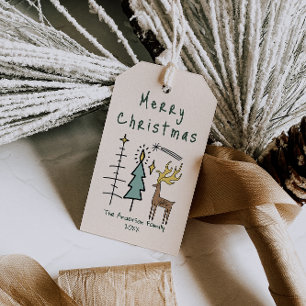 Handbemalte grüne Weihnachtsbäume Rentiere Geschenkanhänger